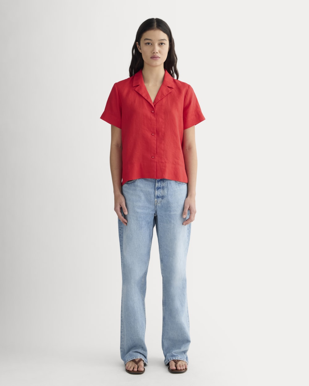 The Notch Shirt in Linen | Classic Red