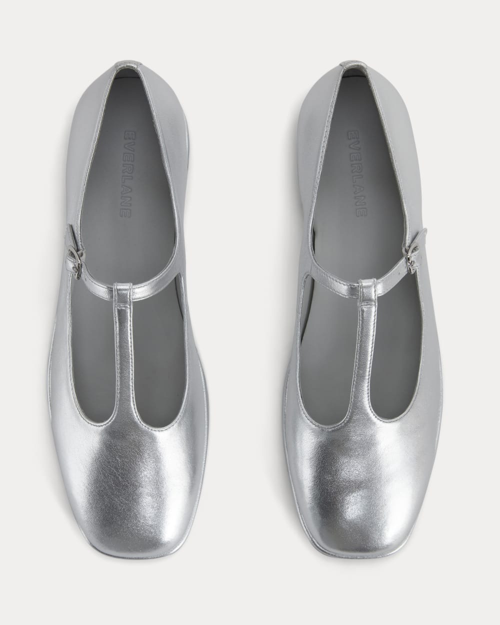 The Leather T-Strap Flat | Silver