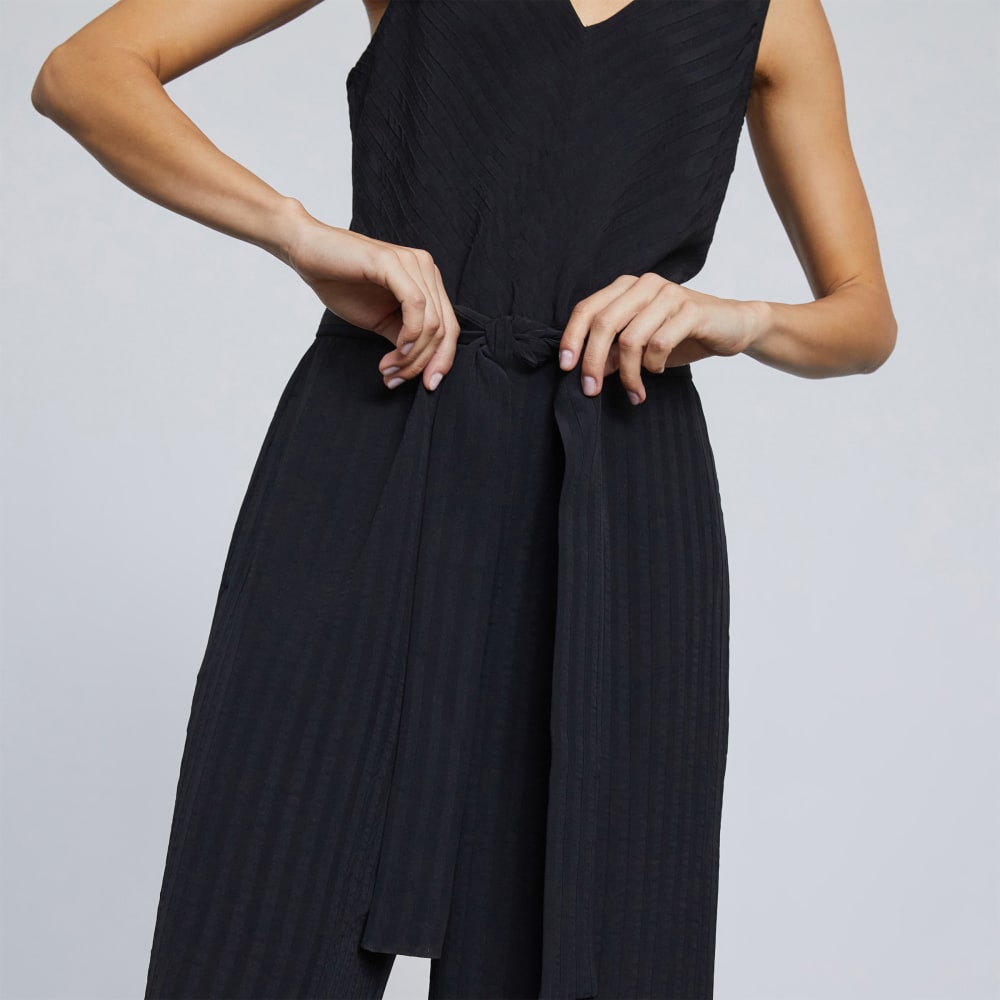 The City Stripe Draped Jumpsuit | Black