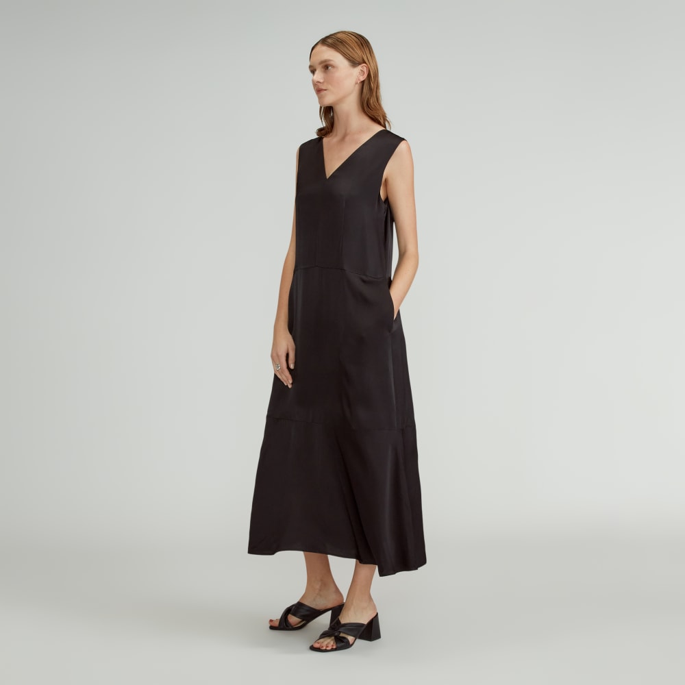 The Satin V-Neck Maxi Dress | Black