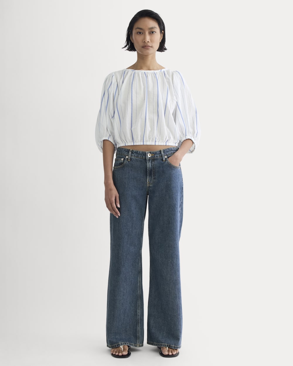 The Gauze Puff-Sleeve Top | Bone / Dutch Blue