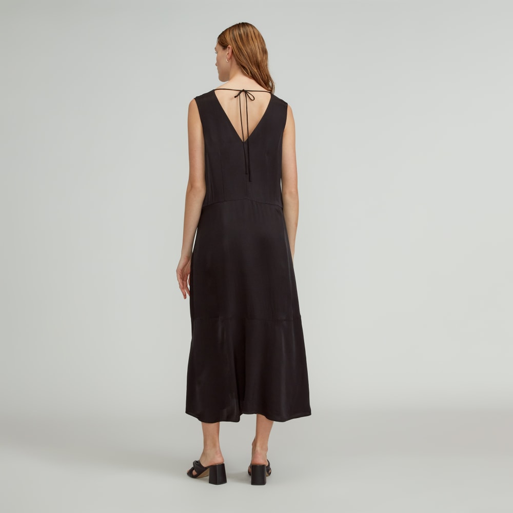The Satin V-Neck Maxi Dress | Black