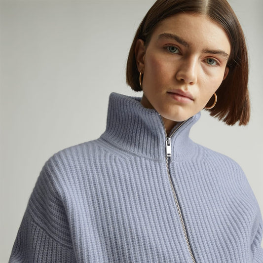 The Half-Zip Sweater in Luxe Merino | Periwinkle / Light Heather Oat