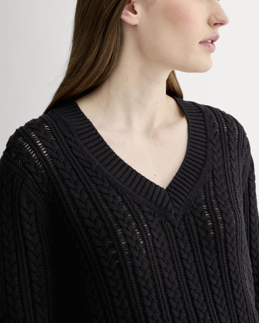 The Mesh Cable V-Neck in Everyday Cotton | Black