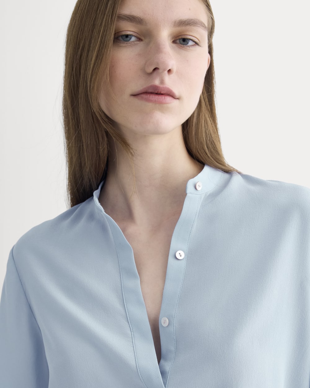 The Popover Top in Washable Silk | Soft Blue
