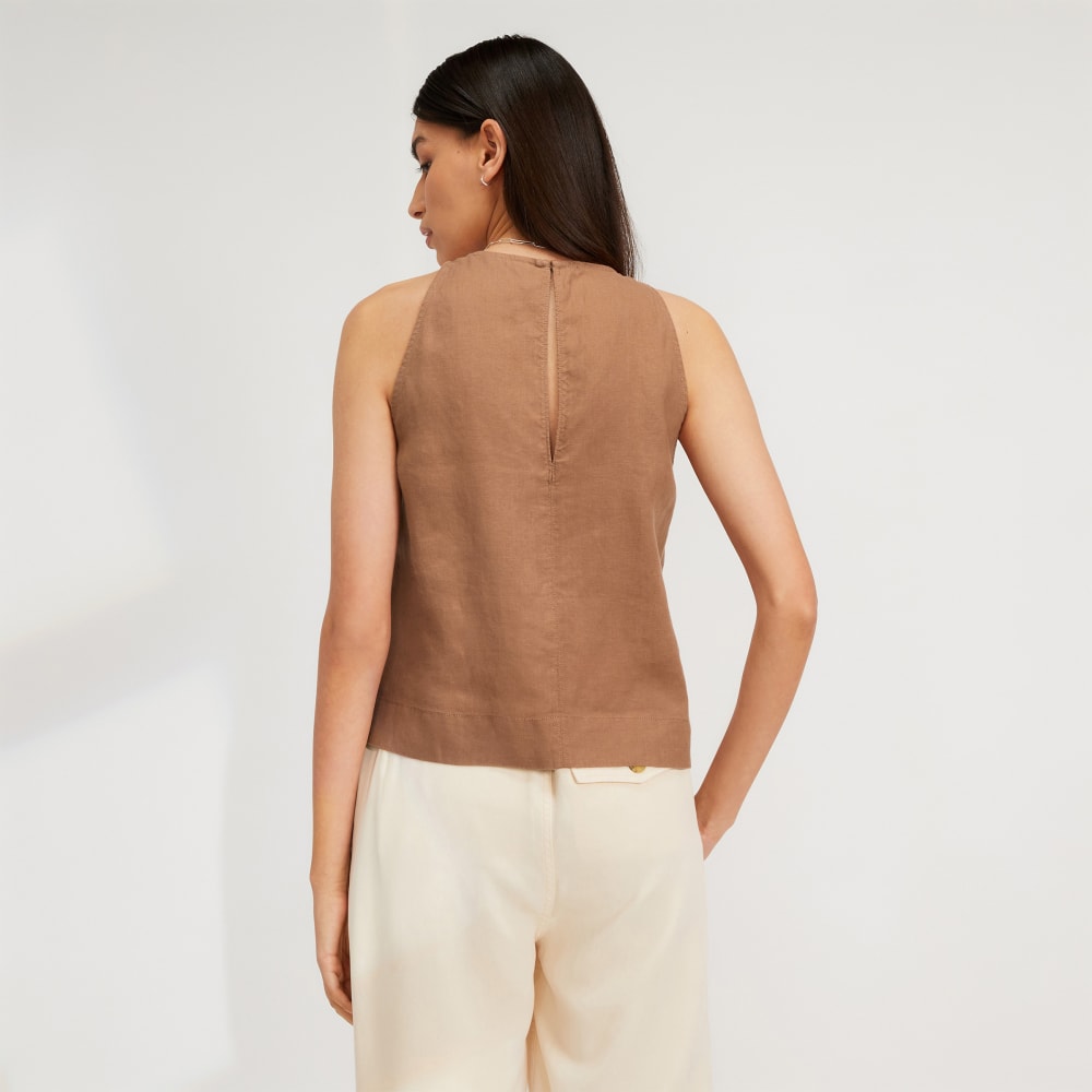 The Linen High-Neck Tank | Carob Brown
