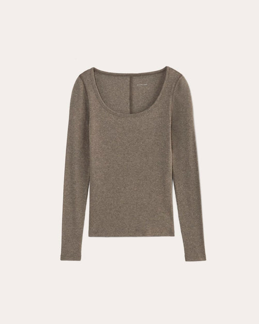The Luxe Rib Long-Sleeve Scoop-Neck Tee | Heathered Fatigue