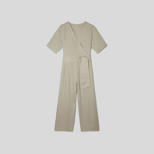 The Wrap Jumpsuit in Linen | Seagrass