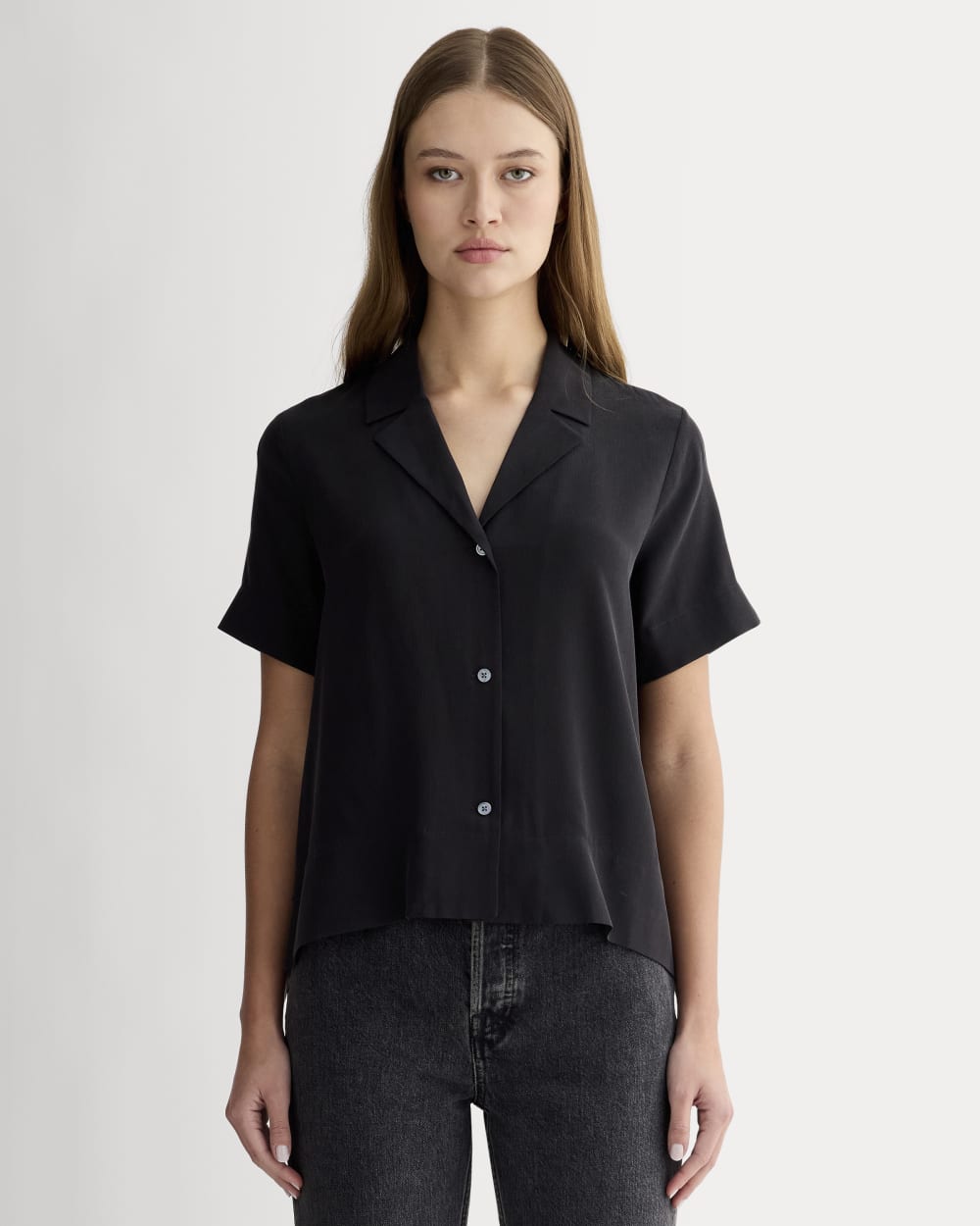 The Notch Shirt in Washable Silk | Black