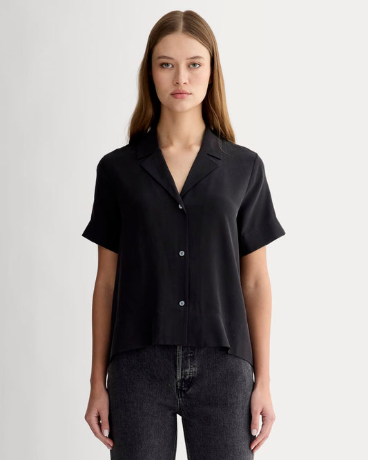 The Notch Shirt in Washable Silk | Black