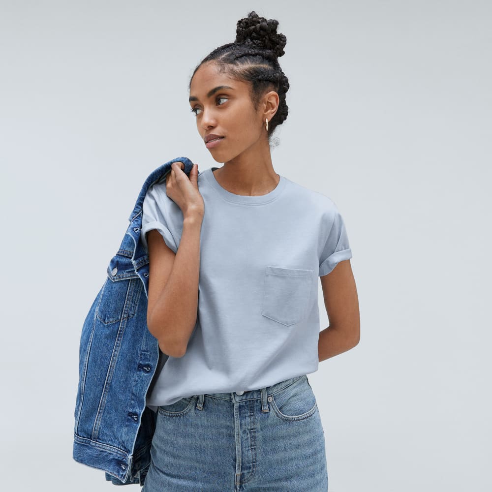 The Box-Cut Tee in Essential Cotton | Mist | Pocket