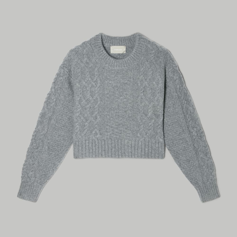 The Felted Merino Cropped Cable Sweater | Heathered Mid-Grey