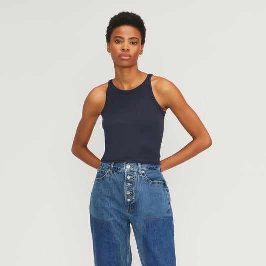 The Supima® Micro-Rib Cropped Tank | Navy
