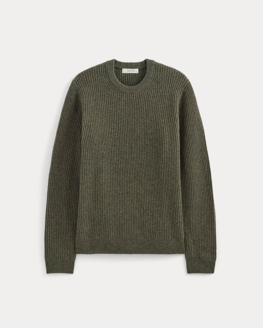 The Fisherman Crew in Wool Cashmere | Heathered Army Green
