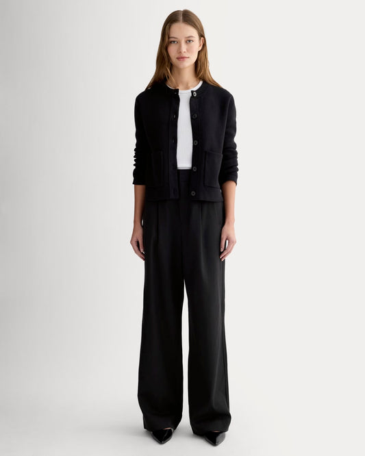 The Draper Pleated Pant in Buttersmooth | Black | 32 Inseam
