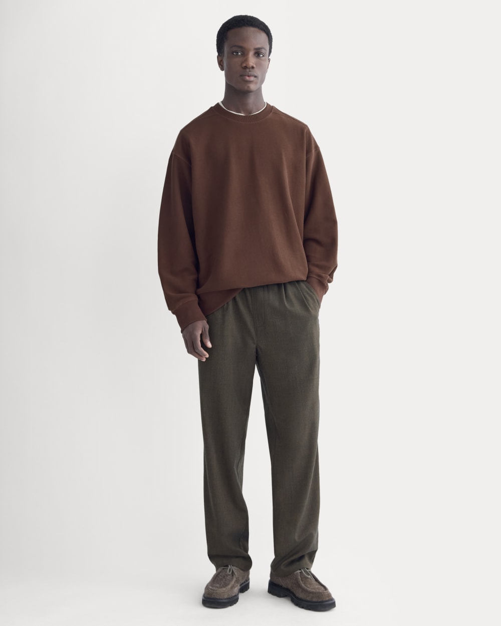 Twill Terry Jacquard Crew Sweatshirt | Dark Mahogany
