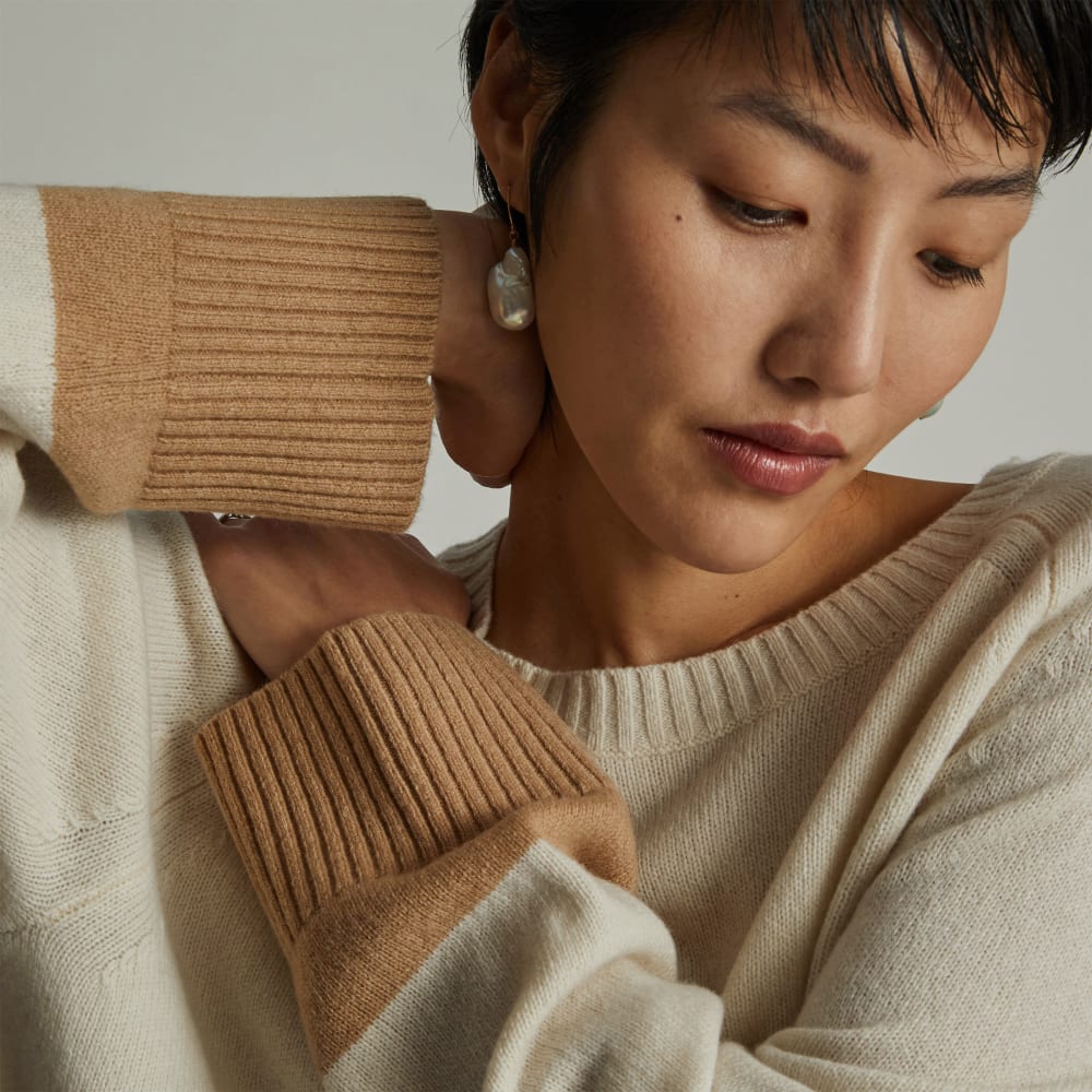 The Cashmere Boxy Crew | Bone / Light Camel