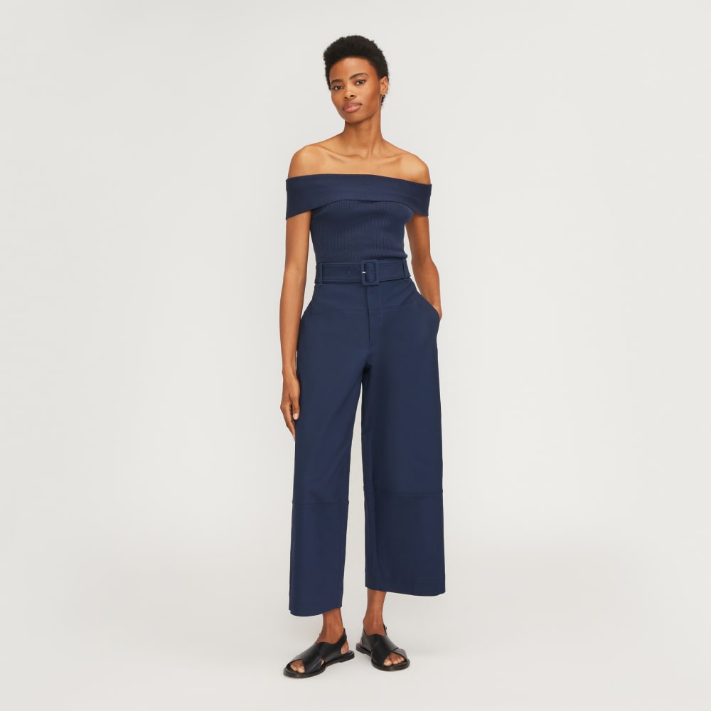 The Ribbed Cotton Off-The-Shoulder Top | Navy