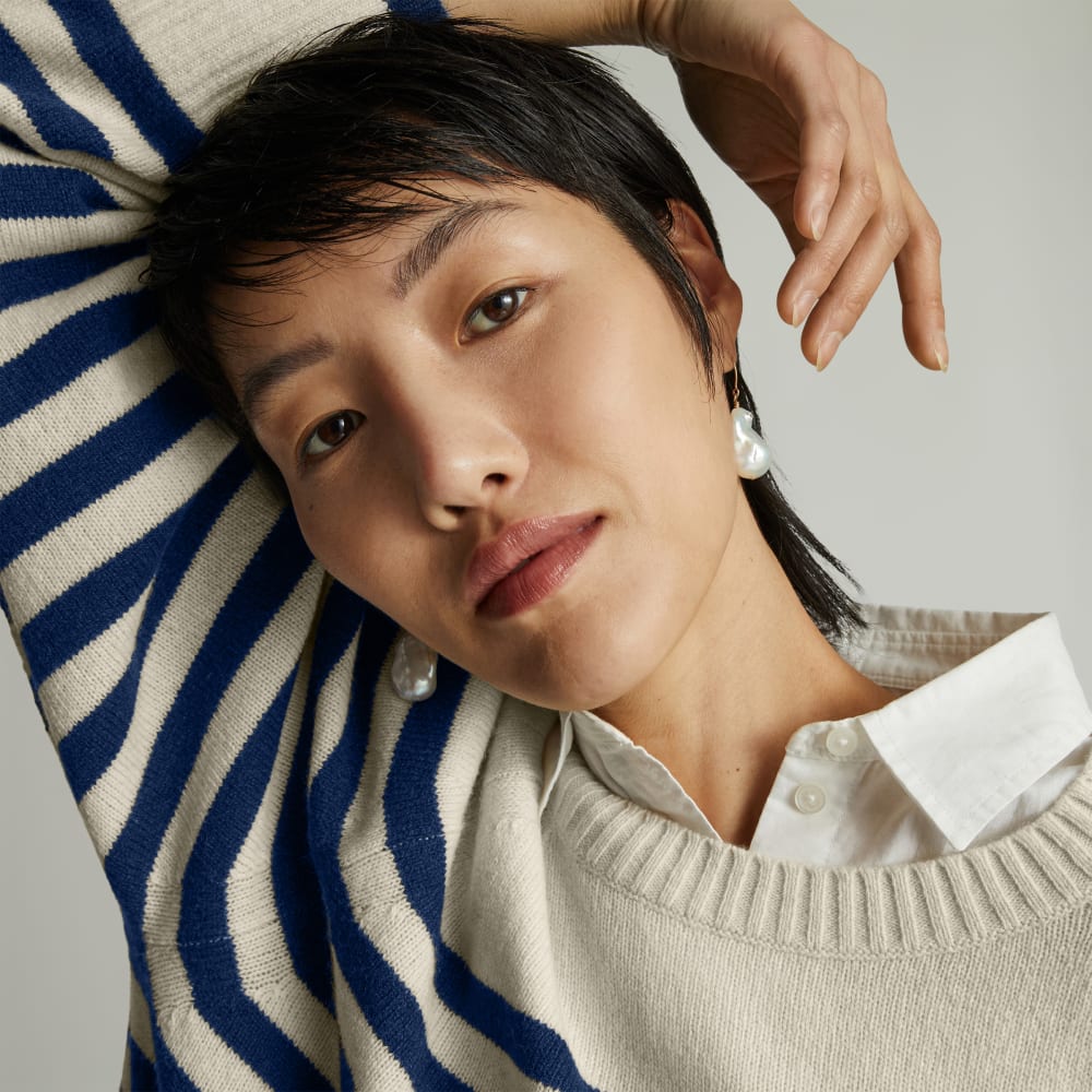 The Cashmere Boxy Crew | Bright Navy / Bone