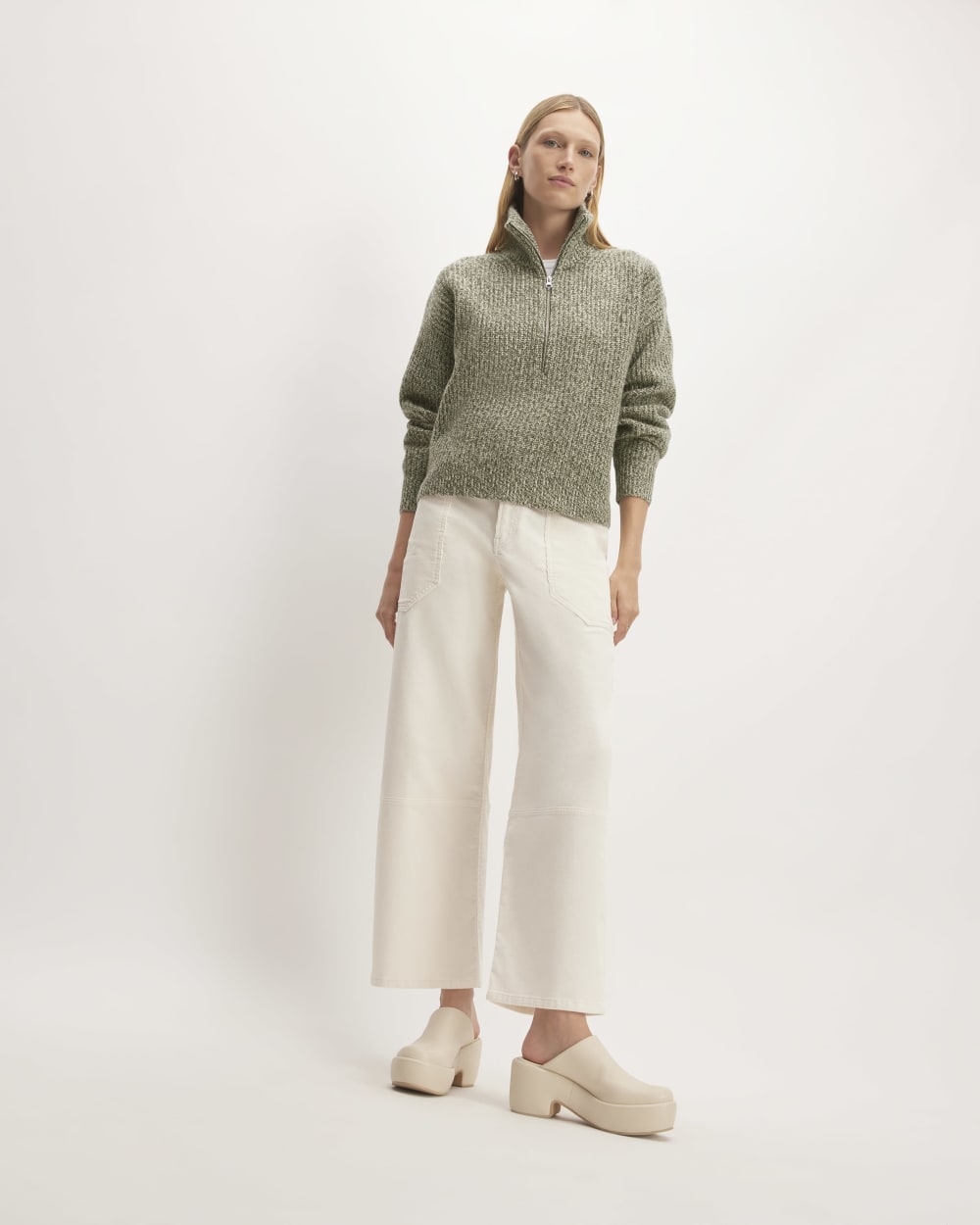 The Half-Zip Sweater in Luxe Merino | Seafoam Green / Kambaba Twist