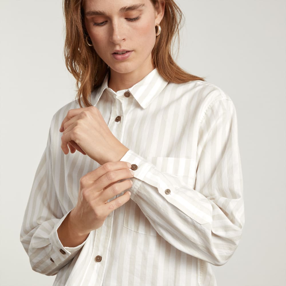 The Way-Short Shirt in Silky Cotton | Sand / White