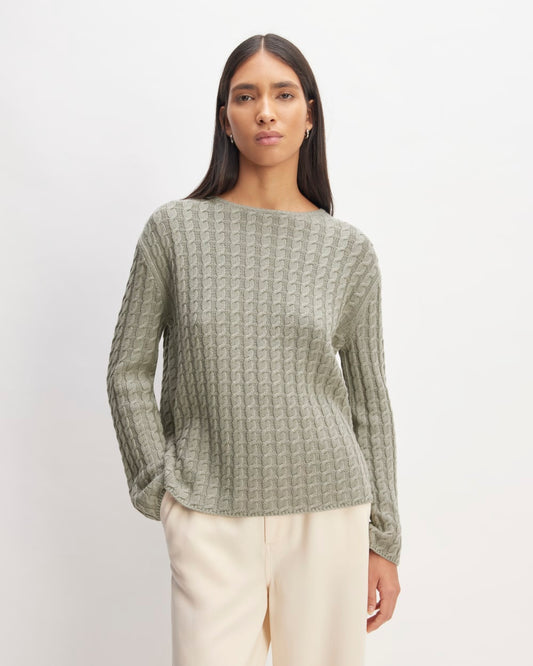 The Cotton Merino Cable Crew | Sage Green