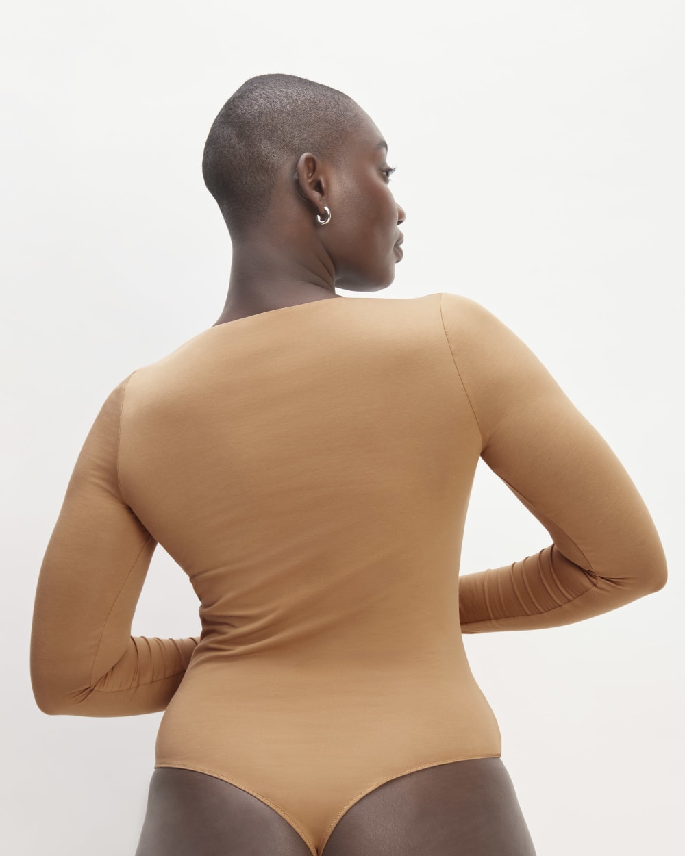 The Long-Sleeve Supima® Square-Neck Bodysuit | Tawny Brown | Thong