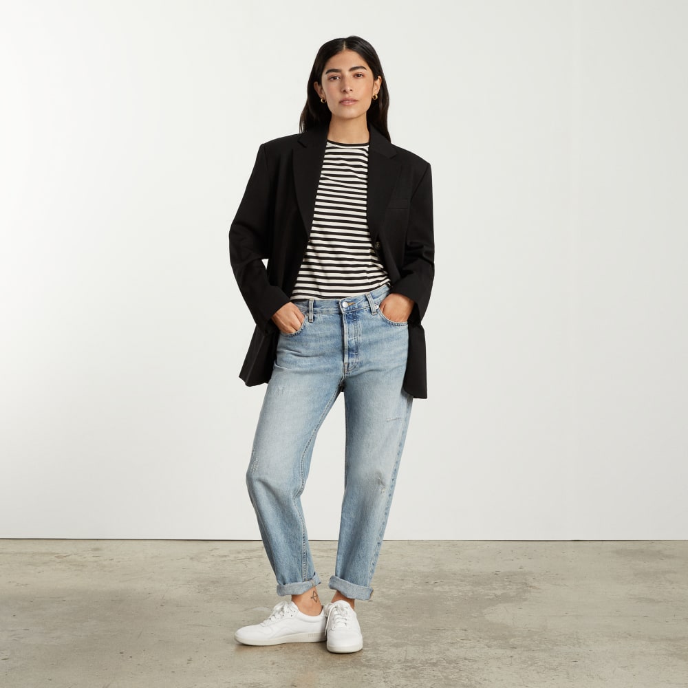 The Box-Cut Tee in Essential Cotton | Sandstone / Black | No Pocket