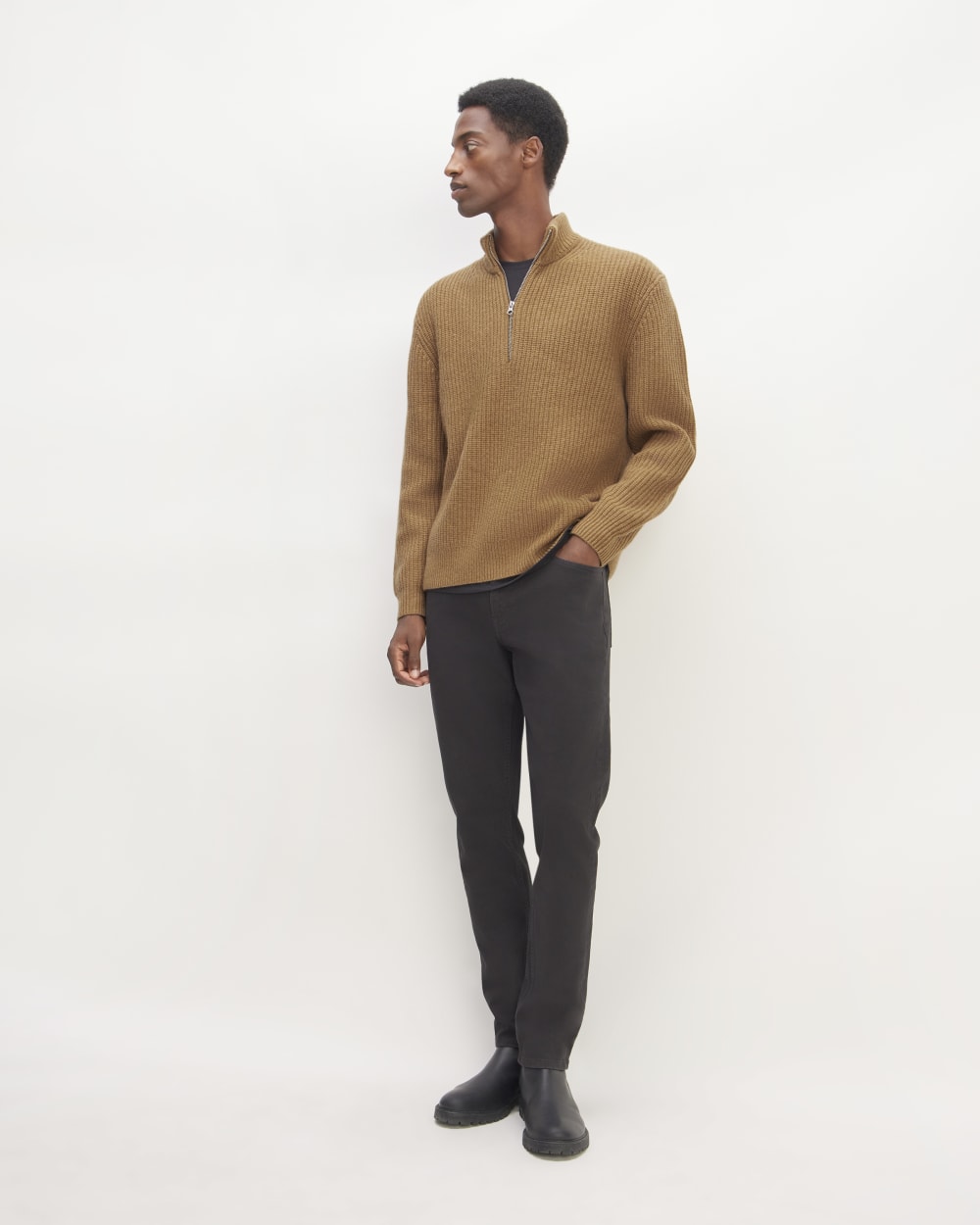 The Felted Merino Half-Zip Sweater | Deep Camel