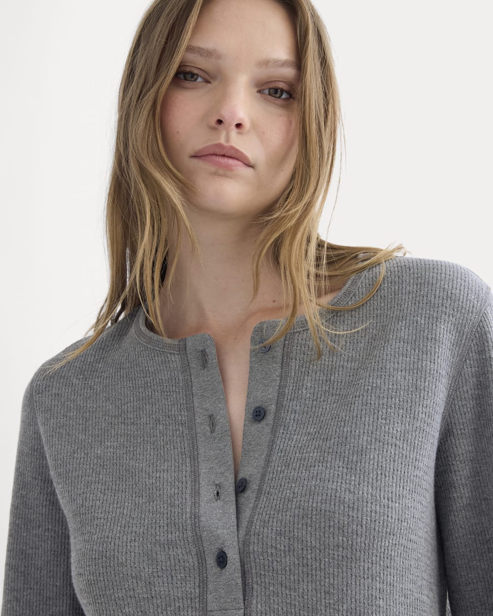 Boxy Henley in Cozy Waffle | Heathered Charcoal