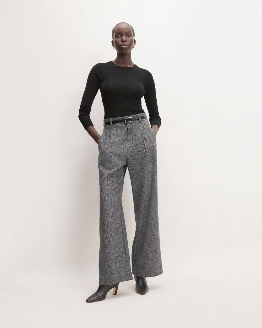 The ReWool® Way-High Drape Pant | Grey Herringbone