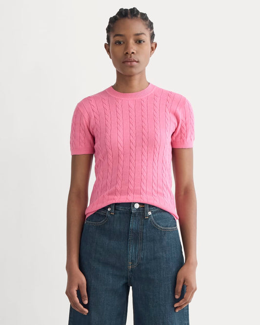 The Cable Crew in Cotton Cashmere | Deep Pink
