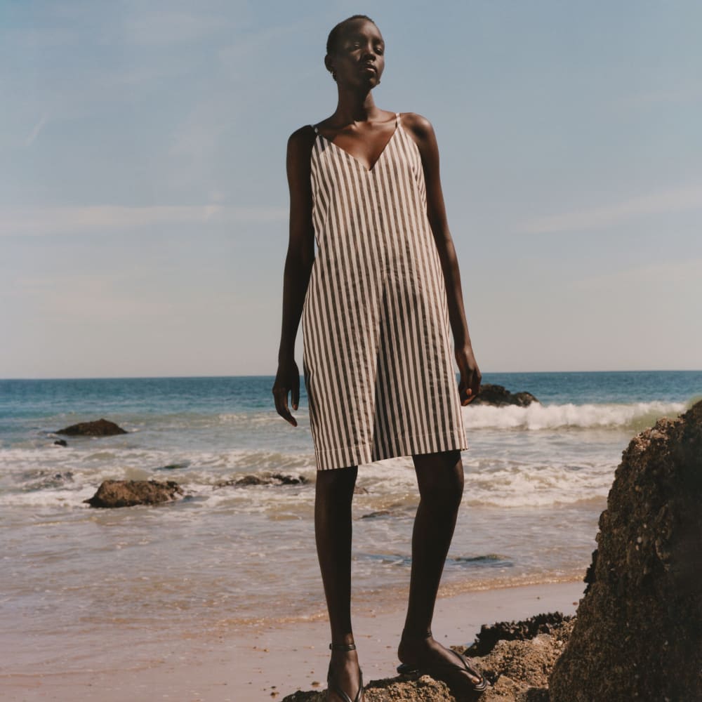 The Poplin Slip Dress | Bone / Black