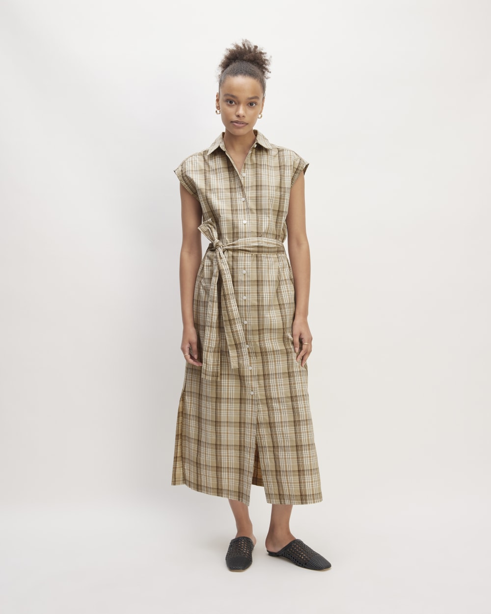The Supima® Cotton Short-Sleeve Shirt Dress | Pale Khaki Plaid