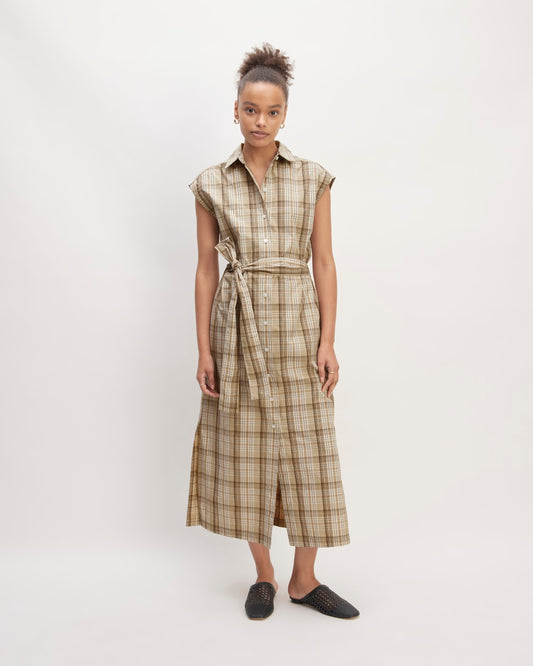 The Supima® Cotton Short-Sleeve Shirt Dress | Pale Khaki Plaid