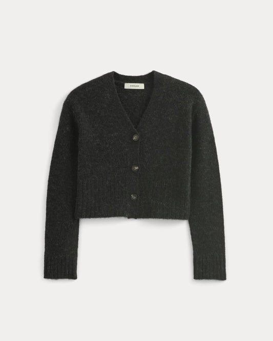 High V Cropped Cardigan in Alpaca | Heather Black