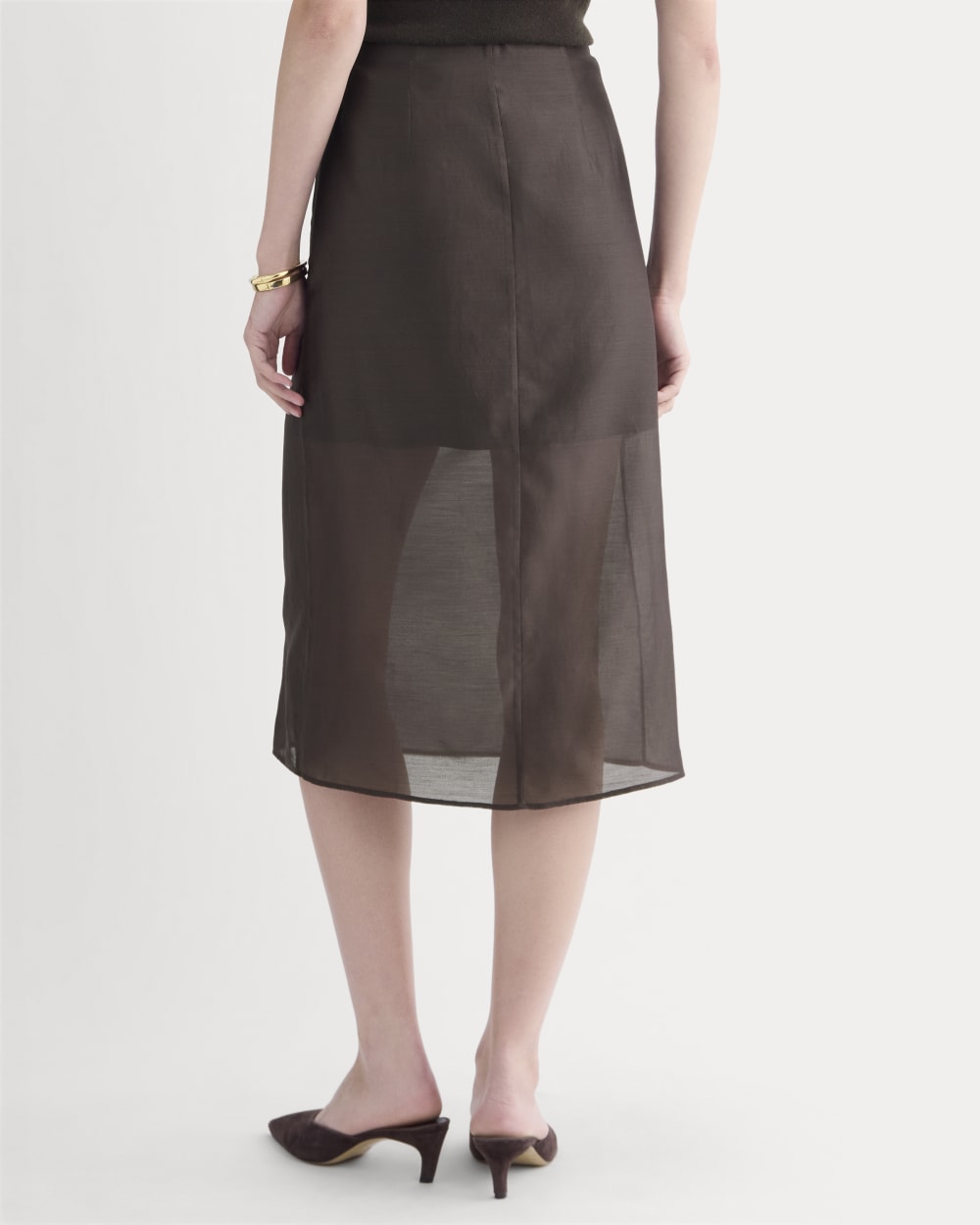 Midi Skirt in Cotton-Silk Organza | Dark Chocolate