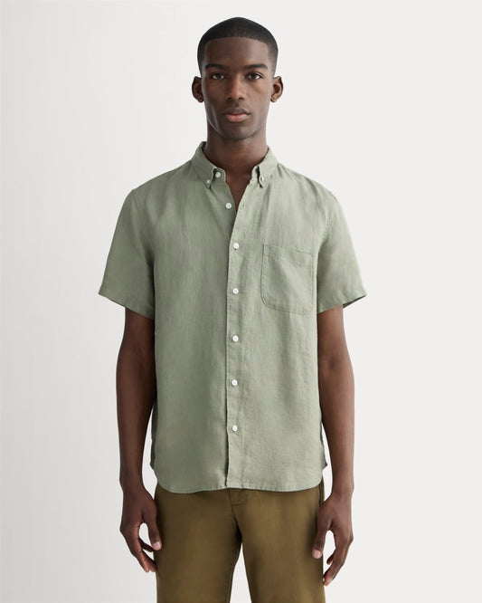 The Classic Short-Sleeve Shirt in Linen | Sage Green