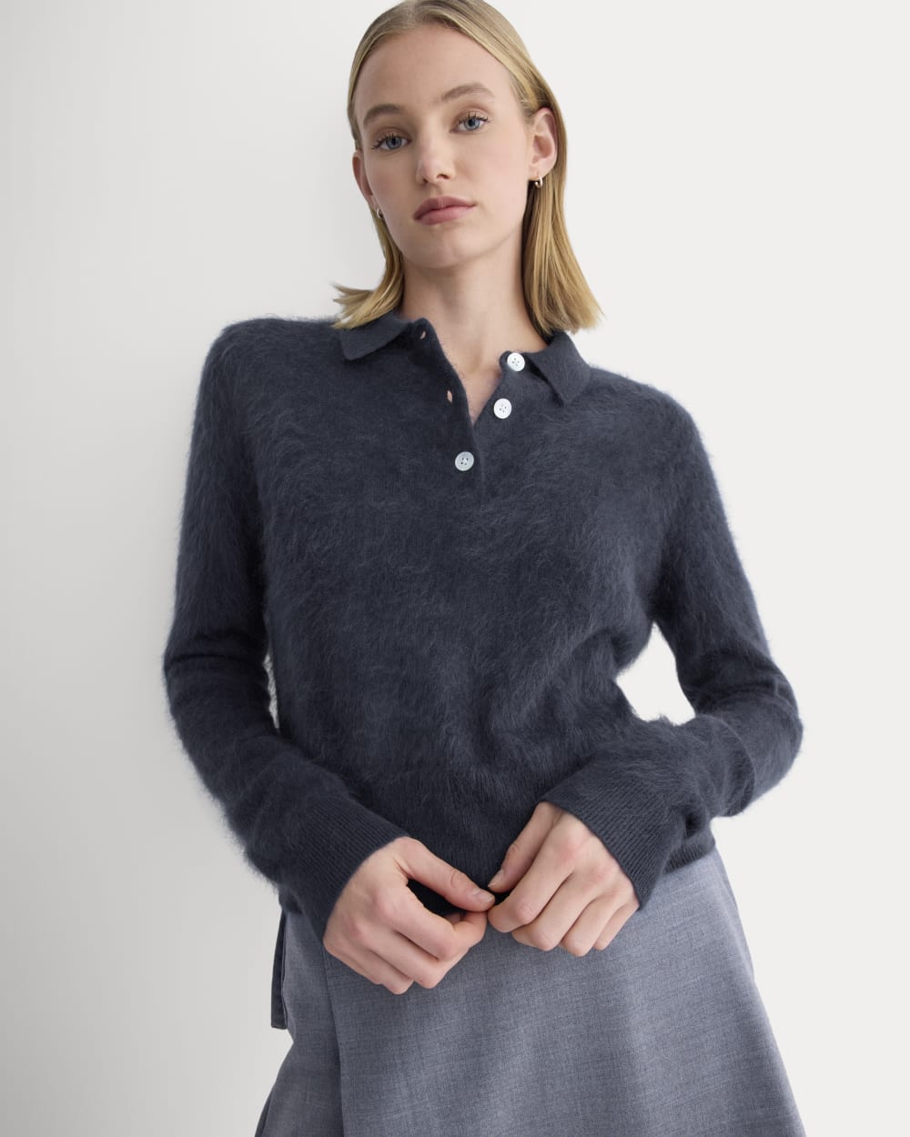 Lush Cashmere Cropped Polo Sweater | Starry Navy
