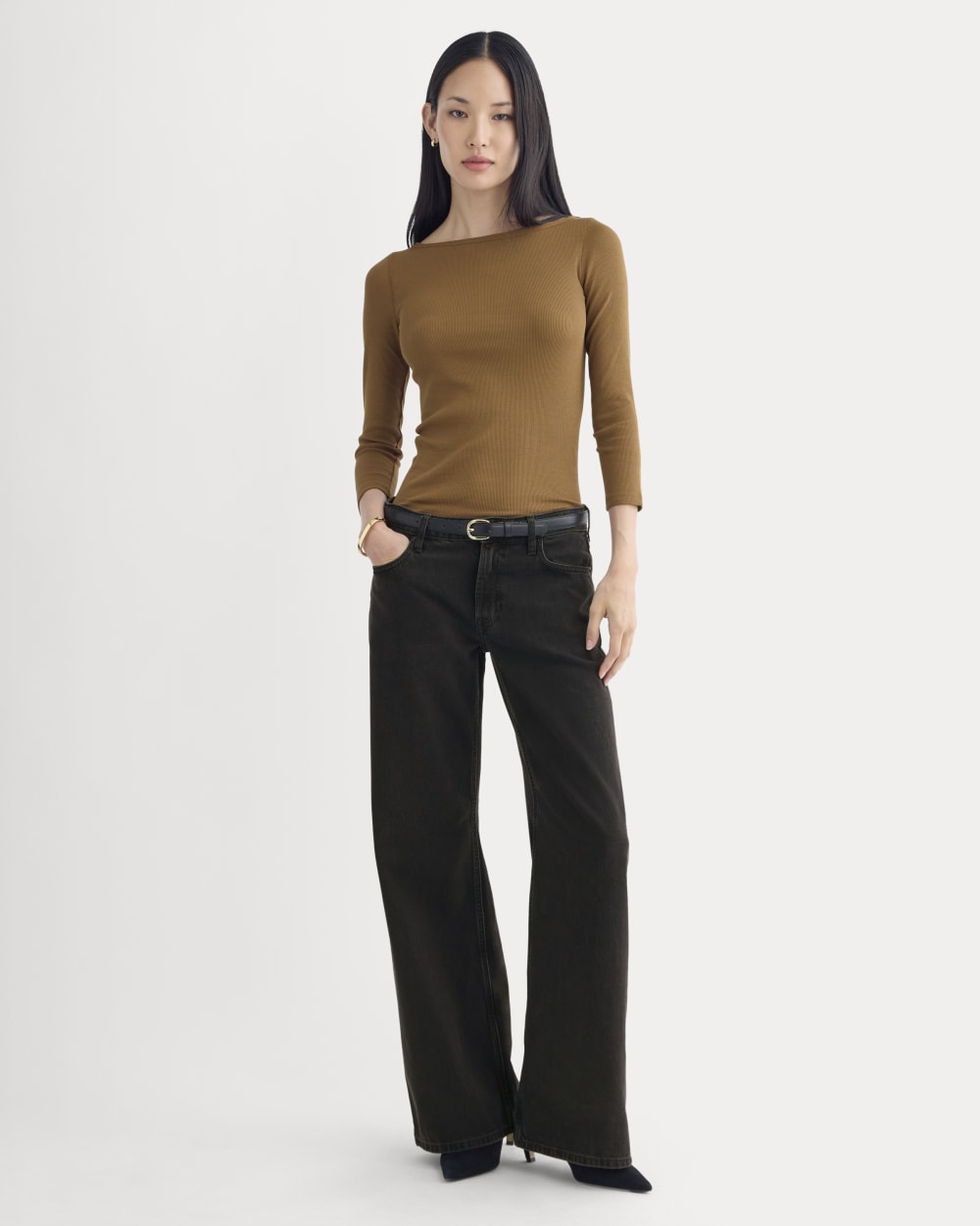 Luxe Rib 3/4 Sleeve Boatneck Tee | Toffee