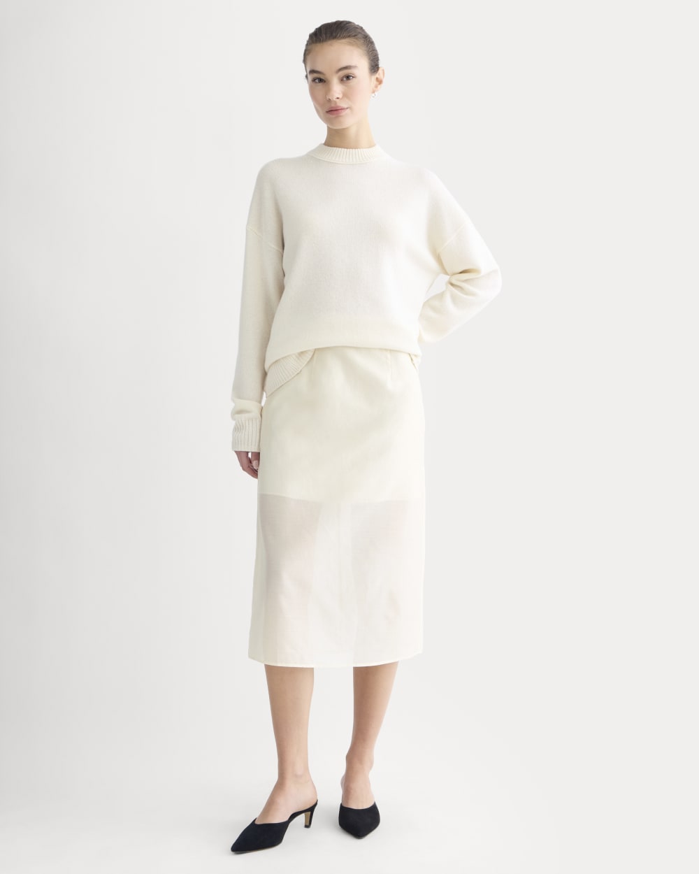 Midi Skirt in Cotton-Silk Organza | Parchment