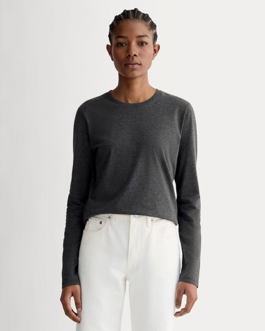 The Slim Long-Sleeve Crew in Essential Cotton | Heathered Soot