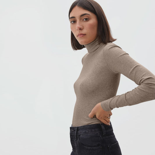 The Luxe Micro-Rib Turtleneck | Heathered Burnt Sugar