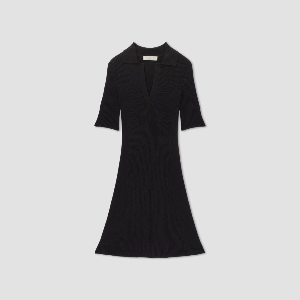 The Ribbed Short-Sleeve Polo Dress | Black