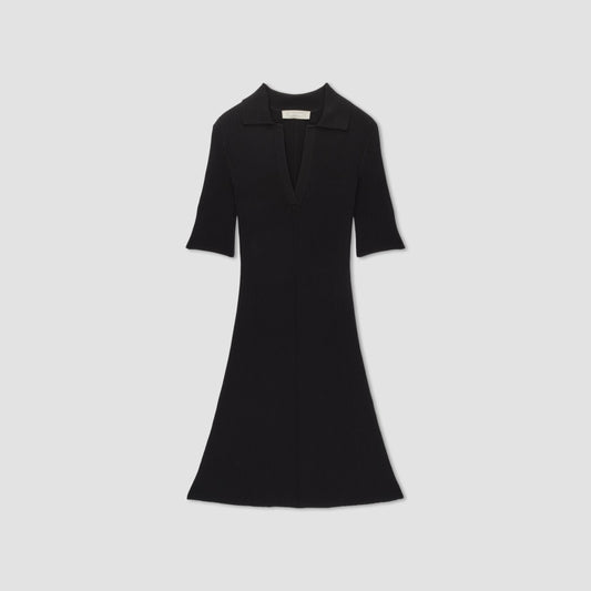 The Ribbed Short-Sleeve Polo Dress | Black