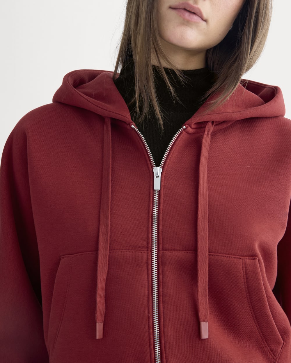 Luxe Fleece Full-Zip Cropped Hoodie | Merlot