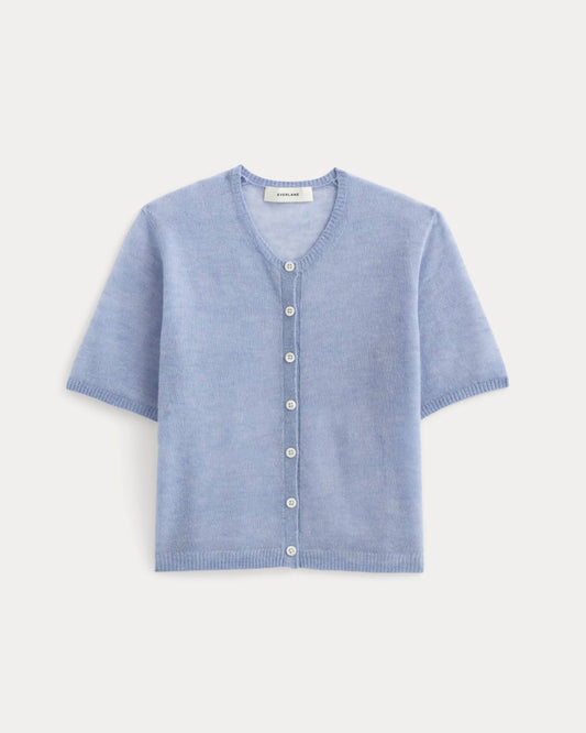 The Air Alpaca™ Short-Sleeve Cardigan | Soft Blue