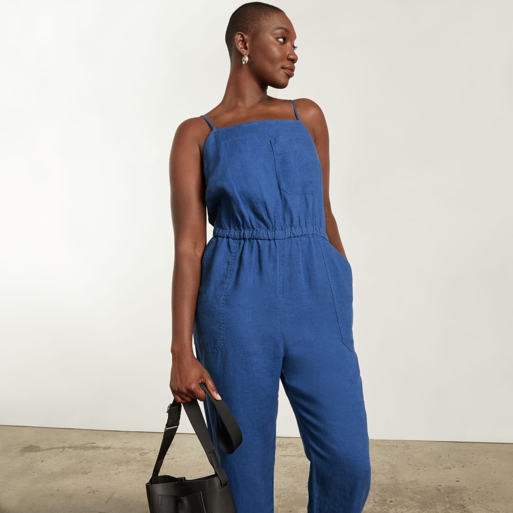 The Linen Shoestring Jumpsuit | Deep Blue