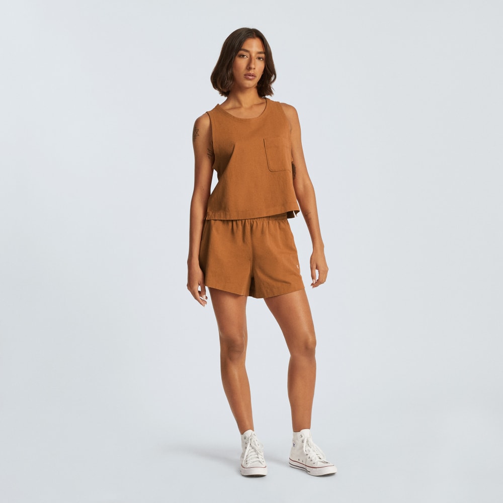 The Premium Weight Cropped Pocket Tank | Tawny Brown