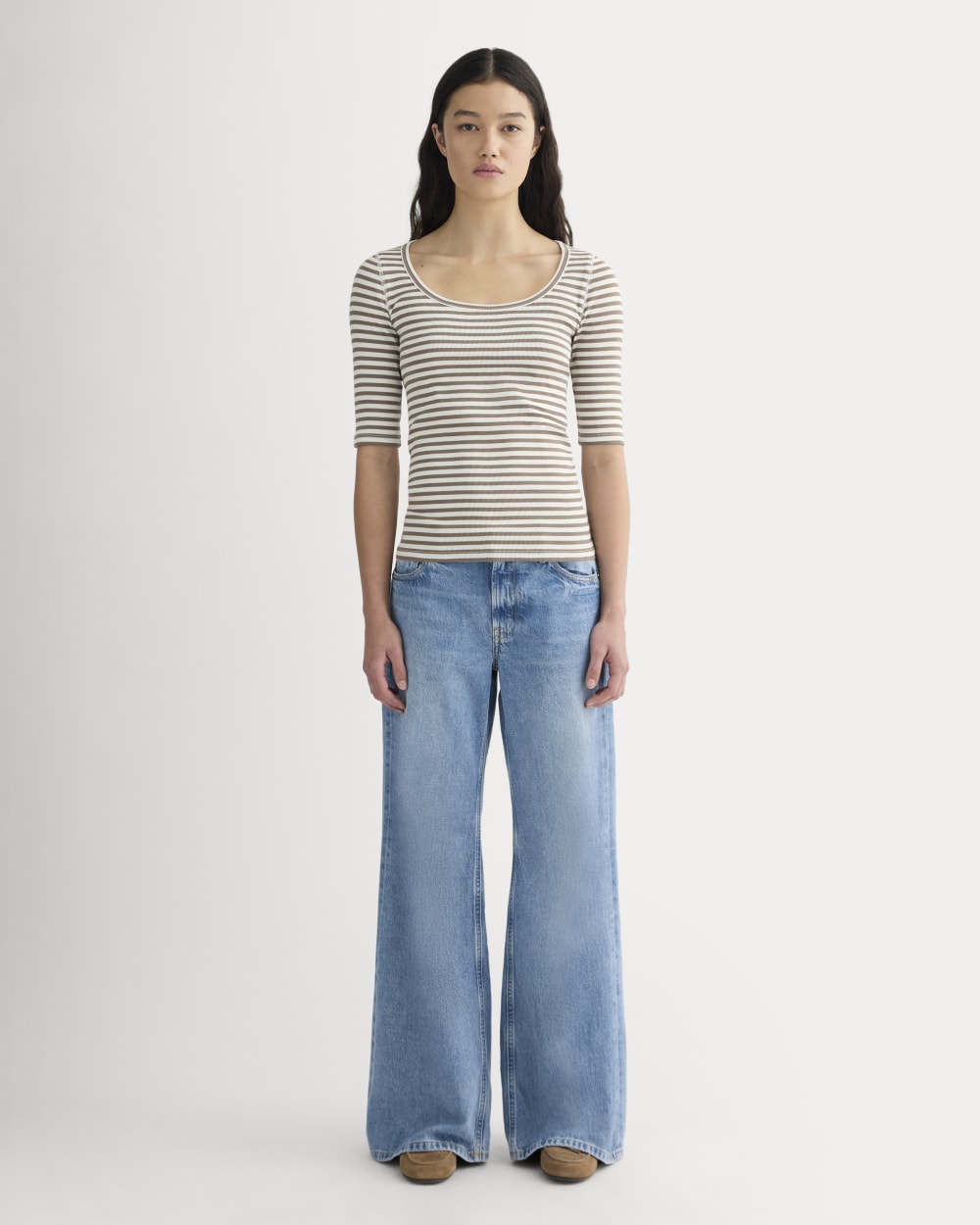 The Luxe Rib Scoop-Neck Tee | Bone / Deep Taupe